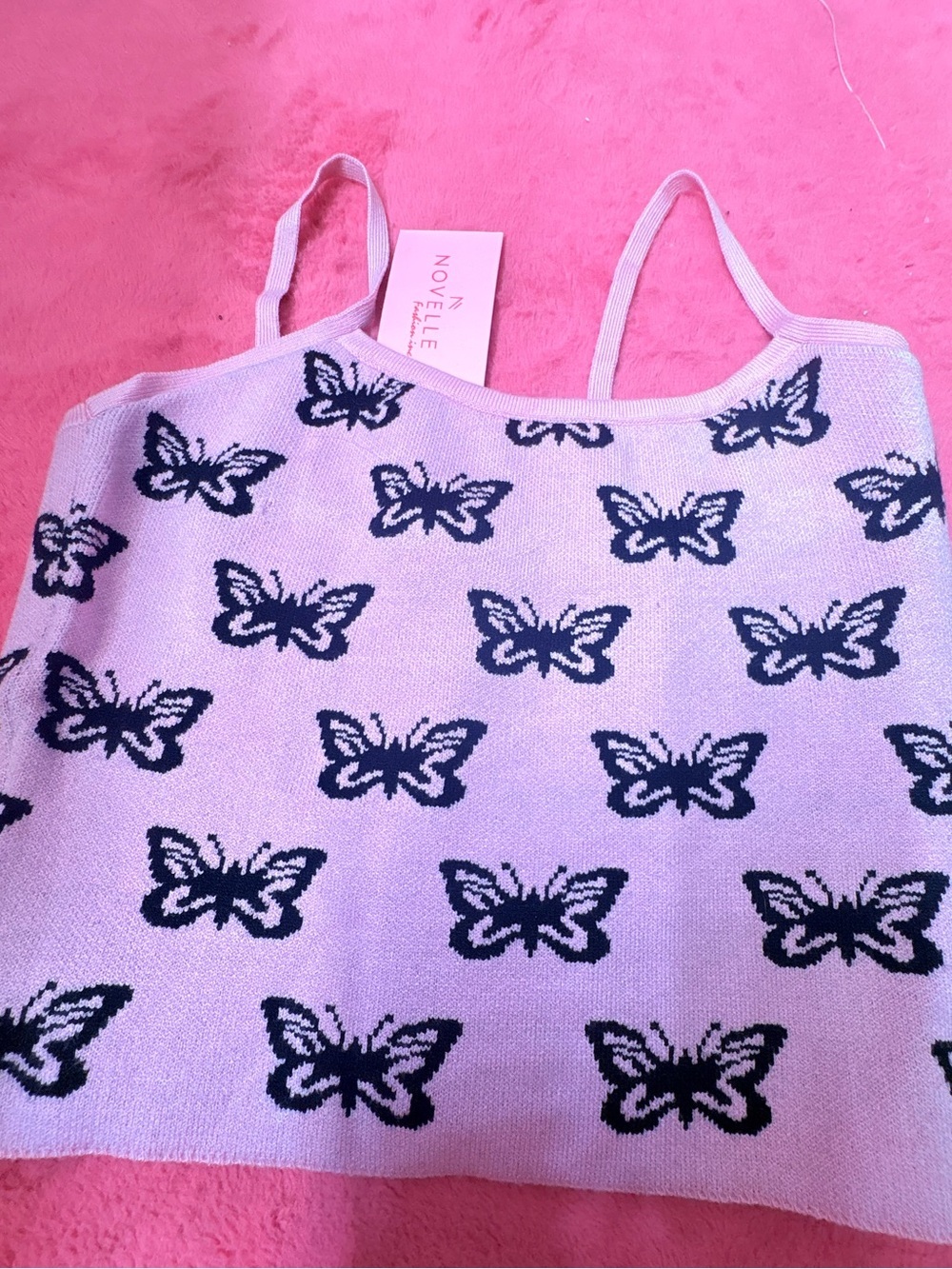 Pink and black Butterfly Knit Cami Tank crop top